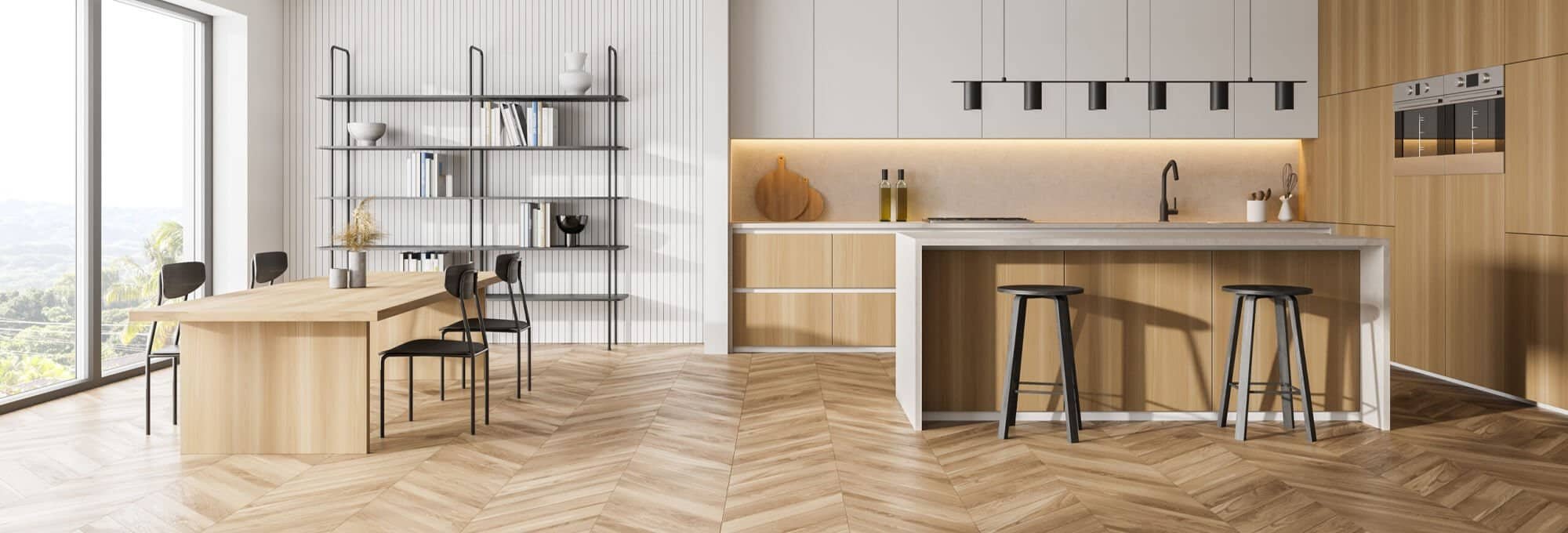 herringbone patterned hardwood in bright kitchen | Northern Colorado | 970-352-7251 |
